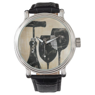 Montre Bouteille de vin avec deux verres