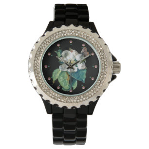 MONTRE BOUTEILLE SUR LA FLEURS BLANCHES, FLORALE NOIRE