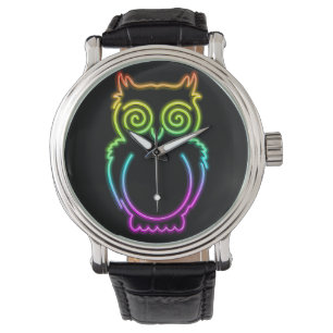Montre Bouton lumière néon psychédélique hibou