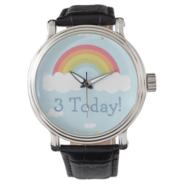 Montre Bouton Personnalisé Anniversaire de enfant arc-en- (devant)