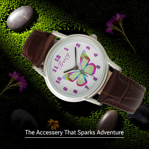 Montre Boutons de sangle en cuir Brown
