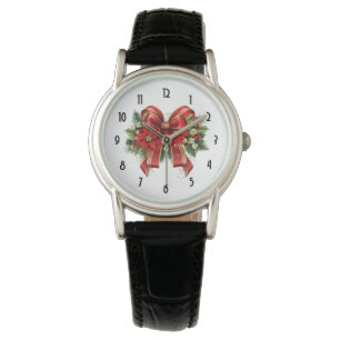 Montre Bow de Noël Festif Rouge et Or