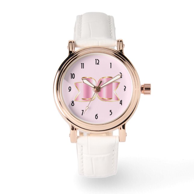 Montre Bow en verre rose avec pierre centrale (Recto)