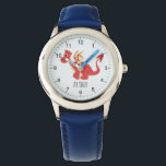 Montre Boys jote Red Welsh Dragon Cartoon & Nom Enfants<br><div class="desc">Cette jolie montre bleu moderne pour enfants présente une adorable caricature de dragon gallois et vous permet d'ajouter votre nom de garçon. Avec des chiffres clairs et faciles à lire, cette "première" montre est idéale pour les enfants ou les tout-petits qui commencent à apprendre l'heure. Le design parfait sur le...</div>