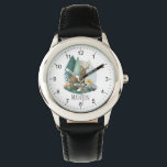Montre Boys mignon Rustique Bois Forêt Animaux<br><div class="desc">Cette petite fille mignonne et rustique montre un adorable dessin animal en bois, avec un cerf, un hérisson, un blaireau, un champignon et de la verdure, et de l'espace pour ajouter le nom de votre garçon ou de votre fille dans une simple typographie. Le design parfait pour tout amoureux des...</div>