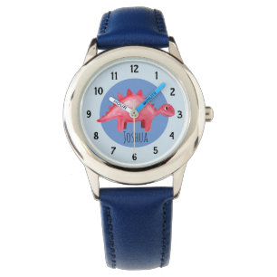 Montre Boys Red Watercolor Dinosaur et nom Enfants