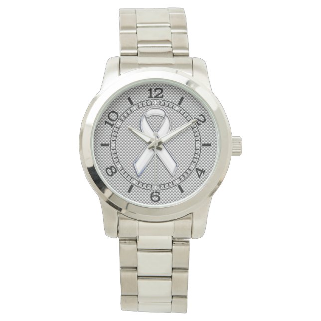 Montre Bracelet blanc de sensibilisation au ruban carbone (devant)