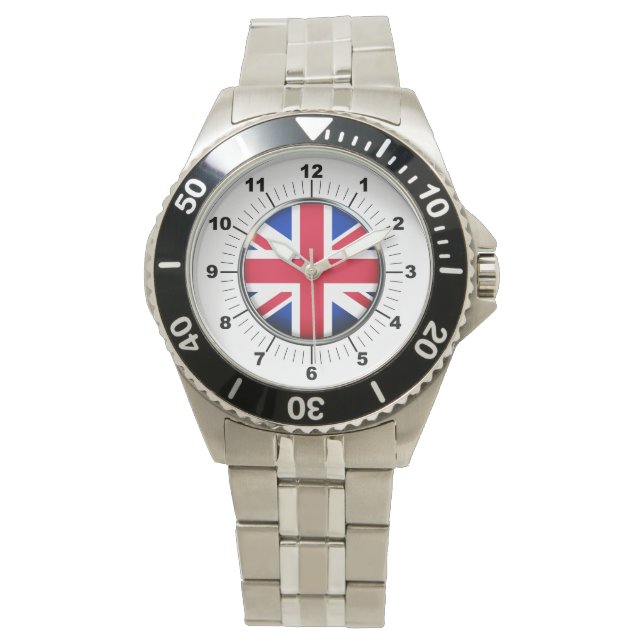 Montre bracelet en acier inoxydable avec drapeau b (devant)
