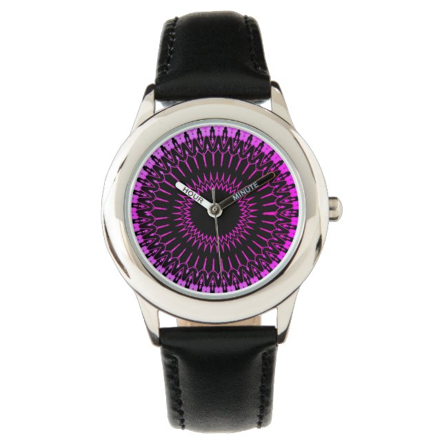Montre Bracelet en cuir noir de la femme géométrique viol (devant)