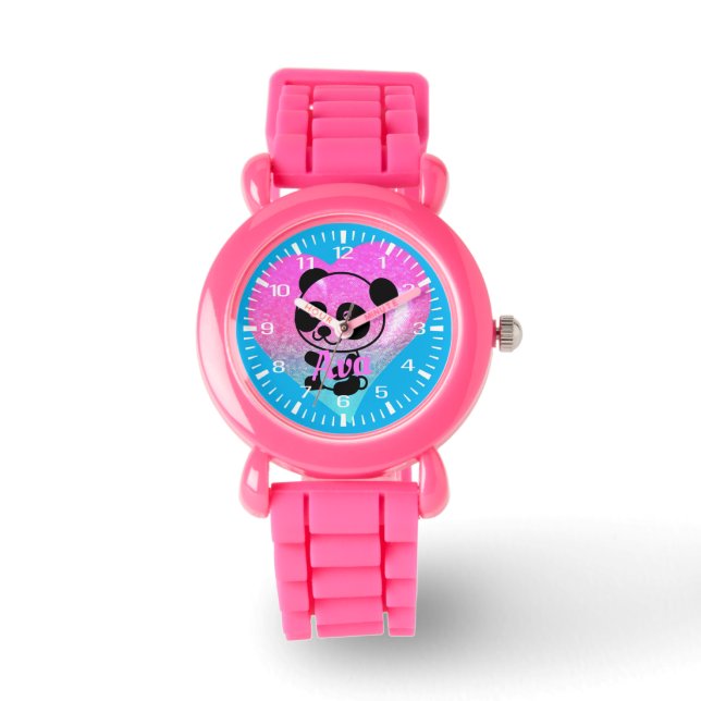 Montre Bracelet en Parties scintillant rose Coeur Panda A (Recto)