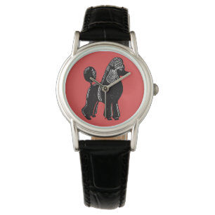 Montre-bracelet noire de rouge de caniche standard