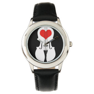 Montre-bracelet rouge de violon et noire lisse