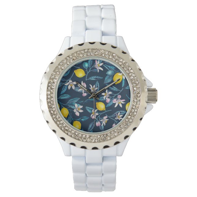 Montre Branches de citron avec fleurs et fruits sur le bl (devant)