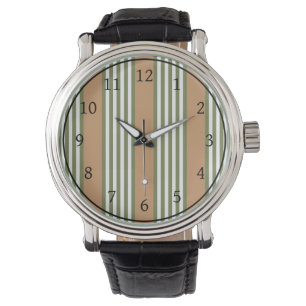 Montre Brayures vert olive et blanc motif avec bronze