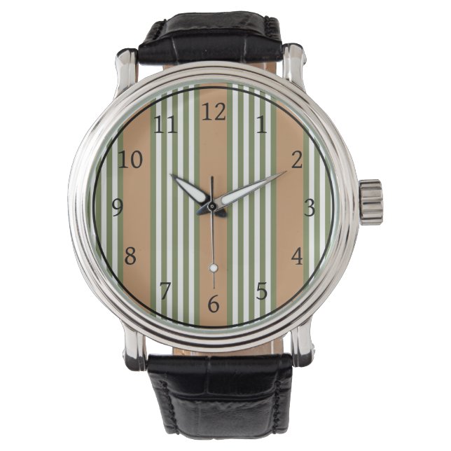 Montre Brayures vert olive et blanc motif avec bronze (devant)