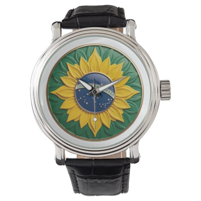 Montre Brazil Solar Emblem - Luxury 3D National Pride Art (devant)