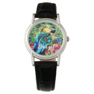 Montre Brésil avec T-shirt perroquet coloré