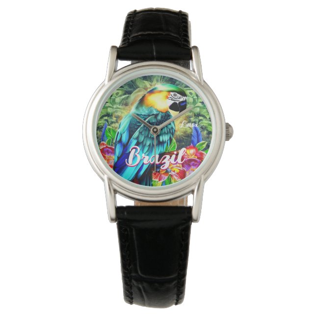 Montre Brésil avec T-shirt perroquet coloré (devant)