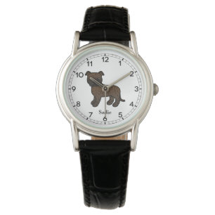Montre Brindle Français Staffie Cute Cartoon Chien & Nom