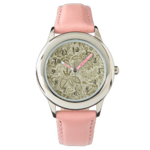 Montre Brocart Botanique Toile Florale Motif Vert Sauge