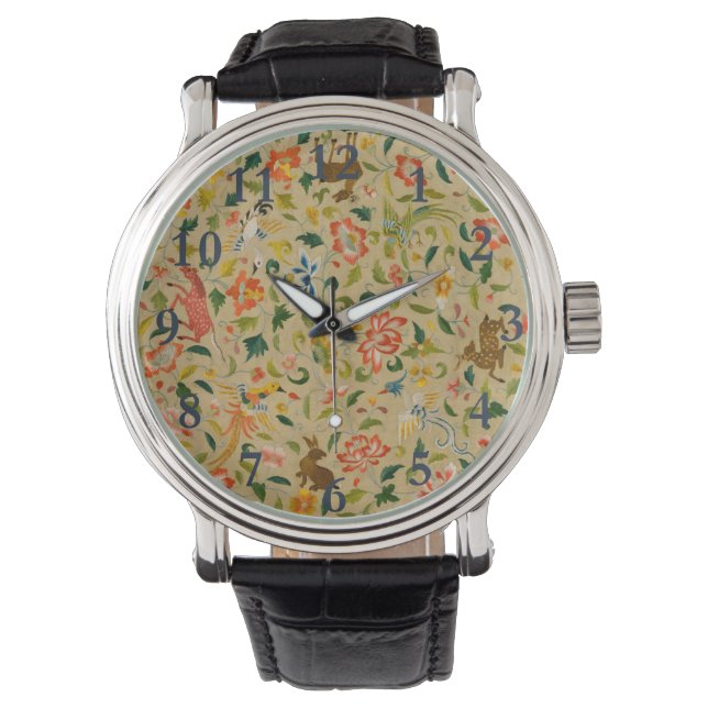 Montre Broderie animale vintage en crewel : Tapisserie an (devant)