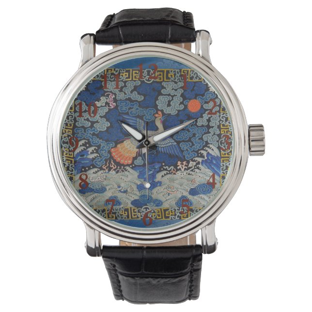 Montre Broderie chinoise bleu d'oiseau Vintage (devant)