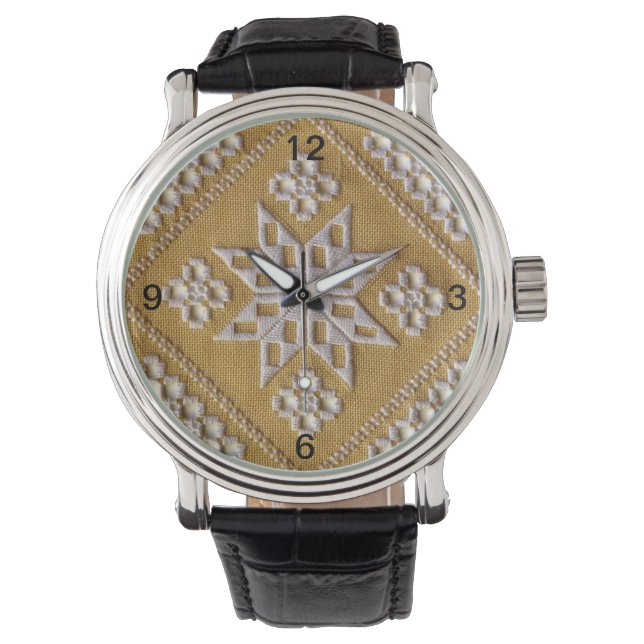 Montre Broderie de découpe blanche IMPRIMÉE 2 sur lin per (devant)