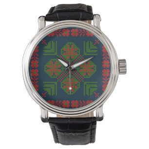 Montre Broderie palestinienne Tatreez rouge vert 5 Motif