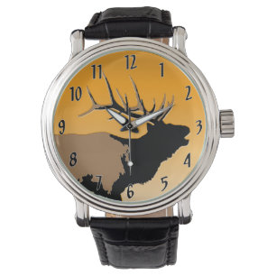 Montre Brouillonnant Bull Elk au coucher du soleil Art or