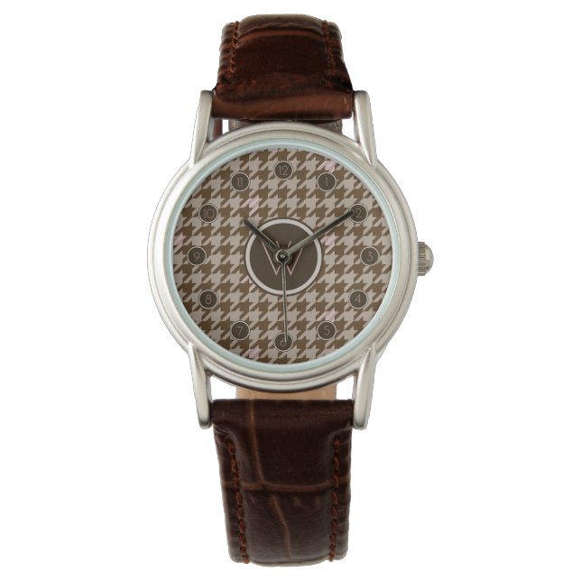 Montre Brown avec Rose Gold Accent Houndstooth Watch (devant)