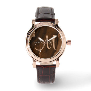Montre Brown chic Rose Gold Parties scintillant Agate Per