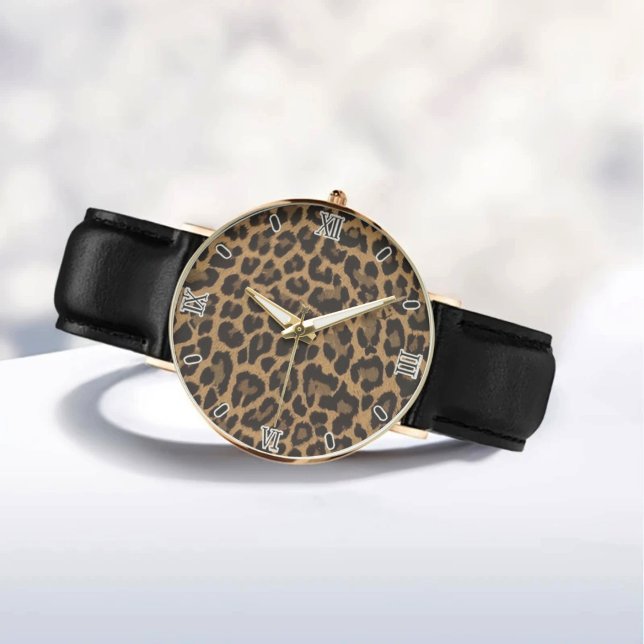 Montre Brown Leopard Print Minimalist Analog Roman Numera (Créateur téléchargé)