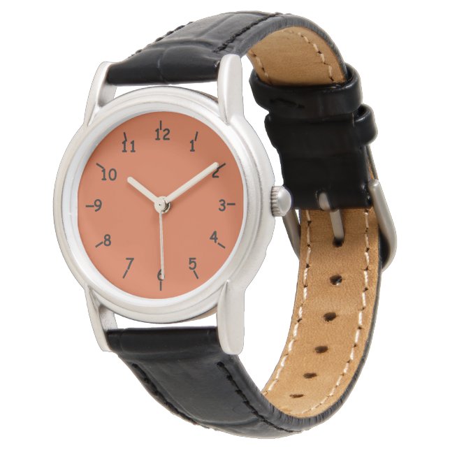 Montre Brûlé Visage orange classique Cuir noir (Incliné)
