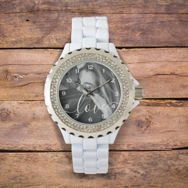 Montre Brush Script Love Photo personnalisée (Créateur téléchargé)