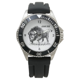 Montre Buffalo américain noir et blanc