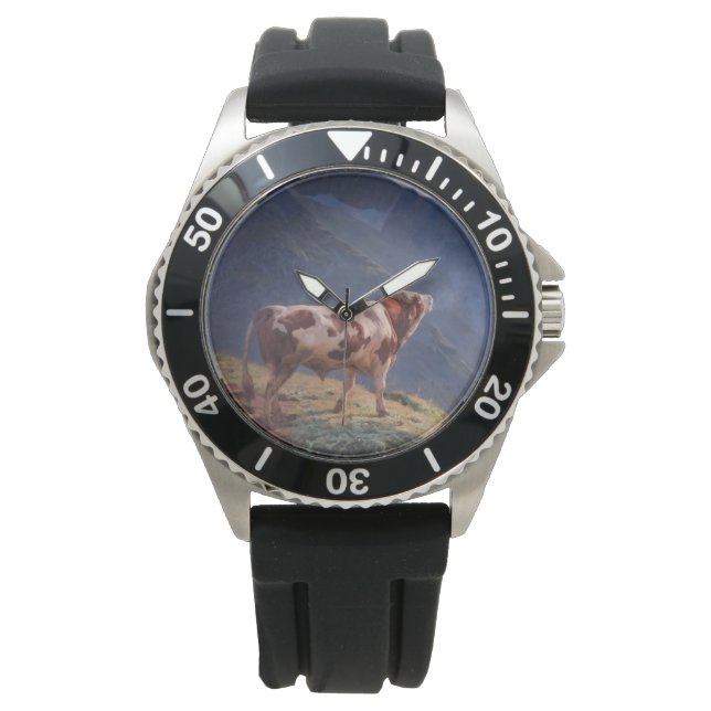 Montre Bull dans les Alpes (par Eugène Burnand) (devant)