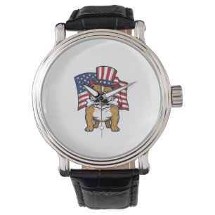 Montre Bulldog Patriotique Avec Drapeau Vector Design_1