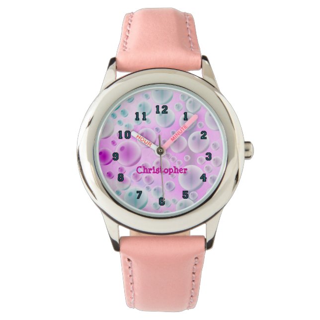 Montre Bulles montantes (rose&bleu) (devant)