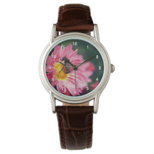 Montre Bumble Bee On Pink Daisy Flower 2 Personnalisé