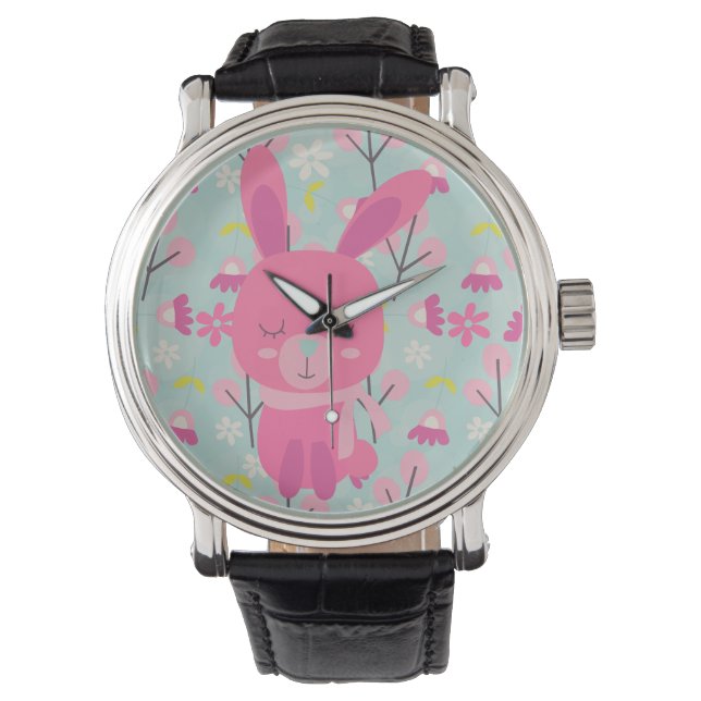 Montre Bunnies et fleurs roses (devant)