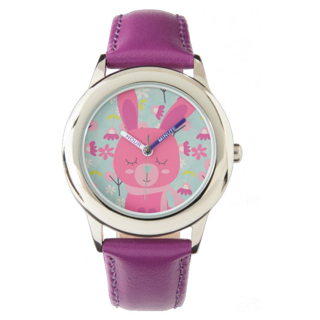 Montre Bunnies et fleurs roses (devant)