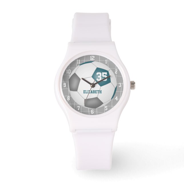 Montre but sportif net détail turquoise gris blanc footba (Recto)