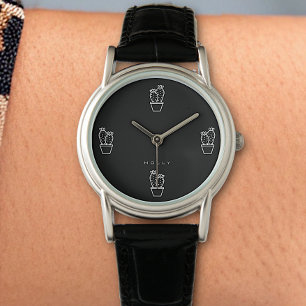 Montre Cactus minuscules mignons Simple Noir minimaliste