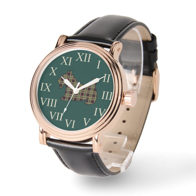 Montre Cadeau Classique Verte Terrier Écossais (Angle)