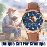 Montre Cadeau d'anniversaire de pêche pour grand-père Pho<br><div class="desc">Conception de fête d'anniversaire de pêche pour adultes. Illustration à l'aquarelle avec des couleurs vives. Cliquez sur le bouton "personnaliser davantage" si vous souhaitez réorganiser et formater le style et l'emplacement du texte. Le produit correspondant peut être trouvé dans la collection Anniversaire de pêche. Remarque : les photos sont créées...</div>