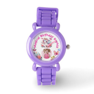 Montre Cadeau d'anniversaire photo licorne florale magiqu