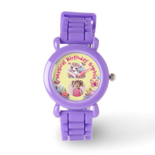 Montre Cadeau d'anniversaire photo licorne florale magiqu
