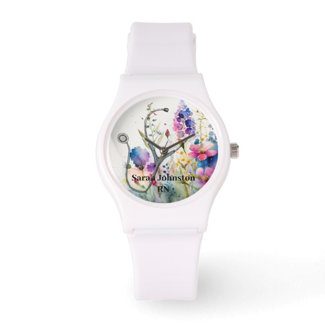 Montre Cadeau de l'infirmière de la fleur de printemps pe (Recto)