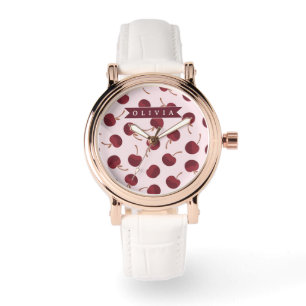 Montre Cadeau Personnalisé avec Motif Cerise Esthétique