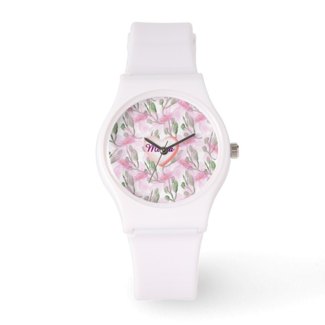 Montre Cadeau personnalisé de fleurs à l'aquarelle sur me (Recto)